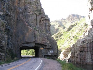 a road in the mountains.