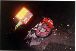 a wrecked motorcycle
